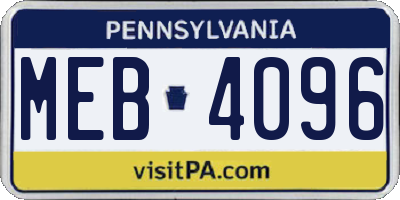 PA license plate MEB4096
