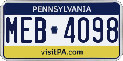 PA license plate MEB4098