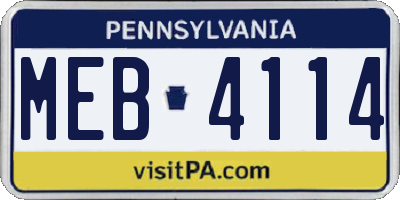 PA license plate MEB4114