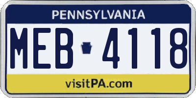 PA license plate MEB4118