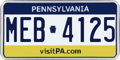 PA license plate MEB4125