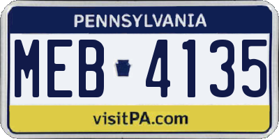 PA license plate MEB4135