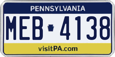 PA license plate MEB4138