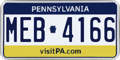 PA license plate MEB4166