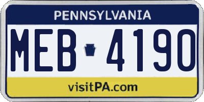 PA license plate MEB4190