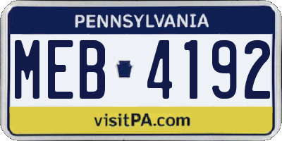 PA license plate MEB4192