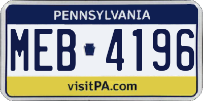 PA license plate MEB4196