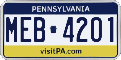 PA license plate MEB4201
