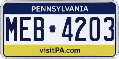 PA license plate MEB4203