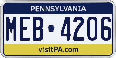 PA license plate MEB4206