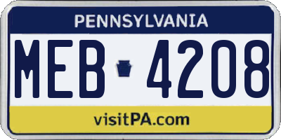 PA license plate MEB4208