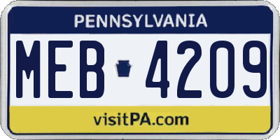 PA license plate MEB4209