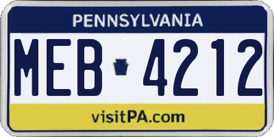 PA license plate MEB4212
