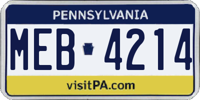 PA license plate MEB4214