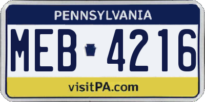PA license plate MEB4216