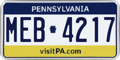 PA license plate MEB4217