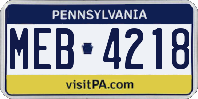 PA license plate MEB4218