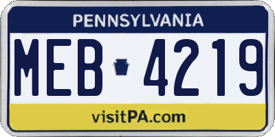 PA license plate MEB4219