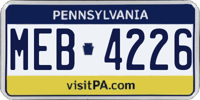 PA license plate MEB4226