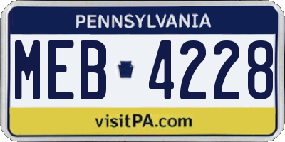 PA license plate MEB4228