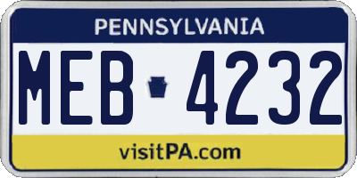 PA license plate MEB4232