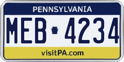 PA license plate MEB4234
