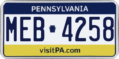 PA license plate MEB4258