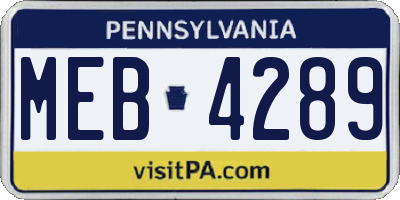 PA license plate MEB4289