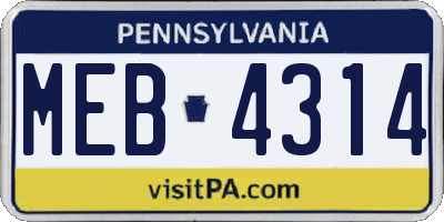 PA license plate MEB4314