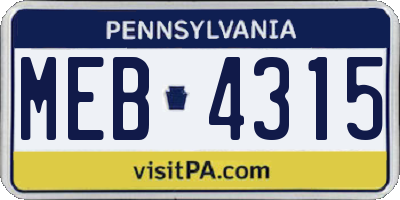 PA license plate MEB4315