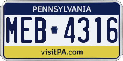 PA license plate MEB4316