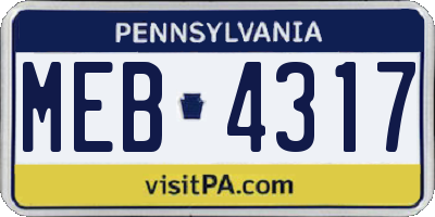 PA license plate MEB4317