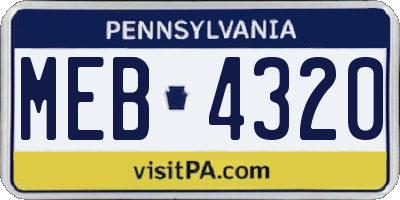 PA license plate MEB4320