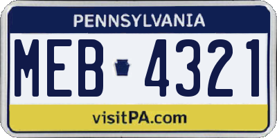PA license plate MEB4321