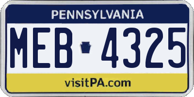 PA license plate MEB4325