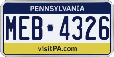 PA license plate MEB4326