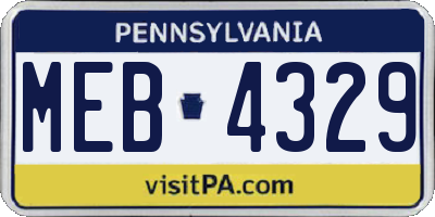 PA license plate MEB4329