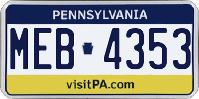 PA license plate MEB4353