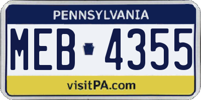 PA license plate MEB4355