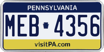 PA license plate MEB4356