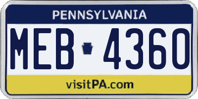 PA license plate MEB4360