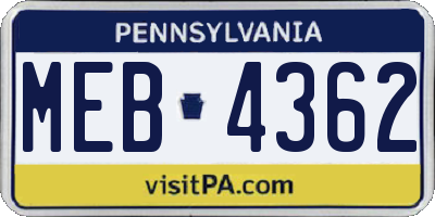 PA license plate MEB4362