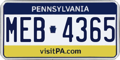 PA license plate MEB4365