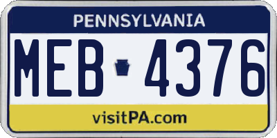 PA license plate MEB4376