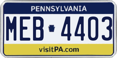 PA license plate MEB4403