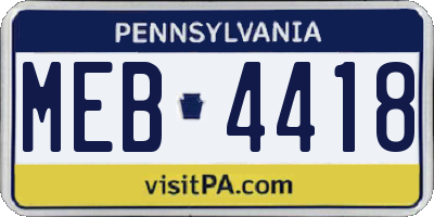 PA license plate MEB4418