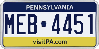 PA license plate MEB4451