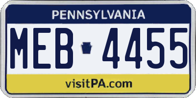 PA license plate MEB4455