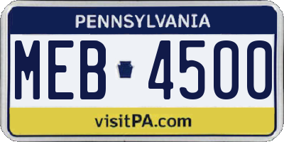 PA license plate MEB4500