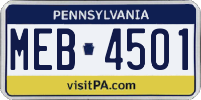 PA license plate MEB4501